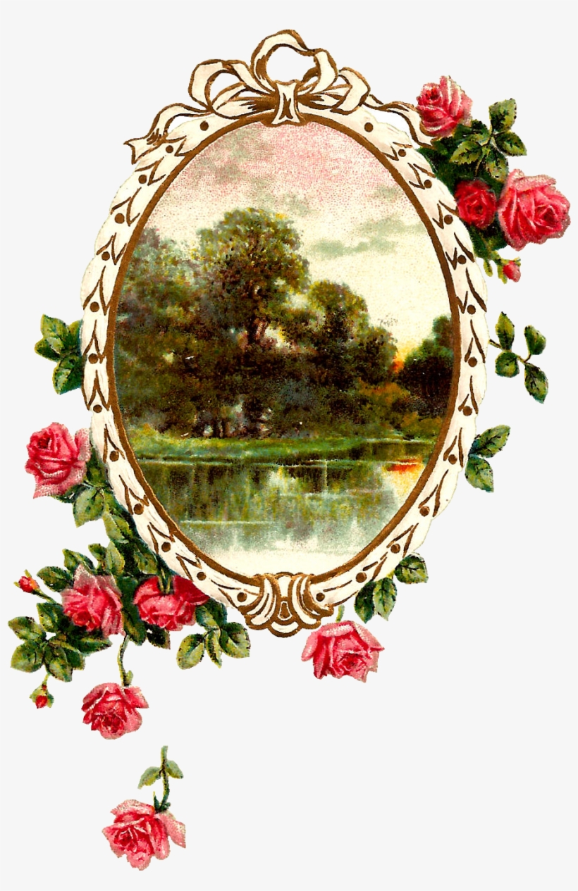 Antique Images Free Digital Printable Label And Pink - Flower Rose Frame Png, transparent png