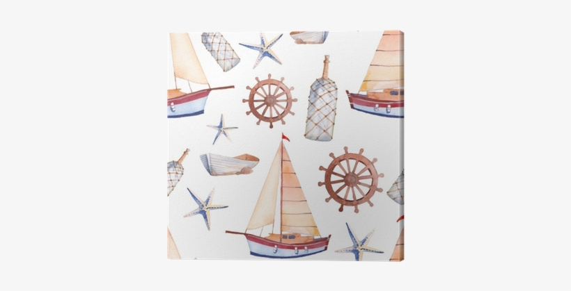 Watercolor Marine Seamless Pattern - Boat, transparent png