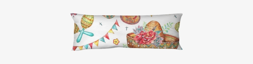 Watercolor Seamless Pattern With Skull In Sombrero - Cushion, transparent png