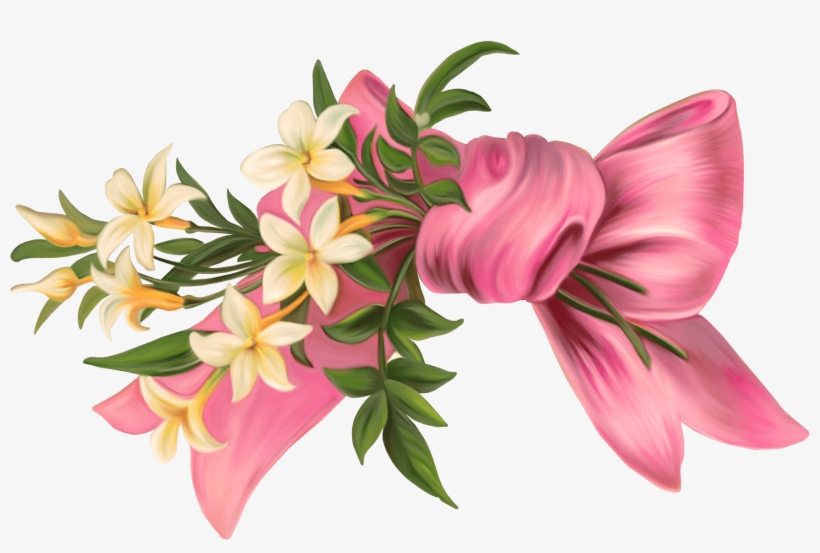 Flowers And Ribbon - Bow And Flowers, transparent png