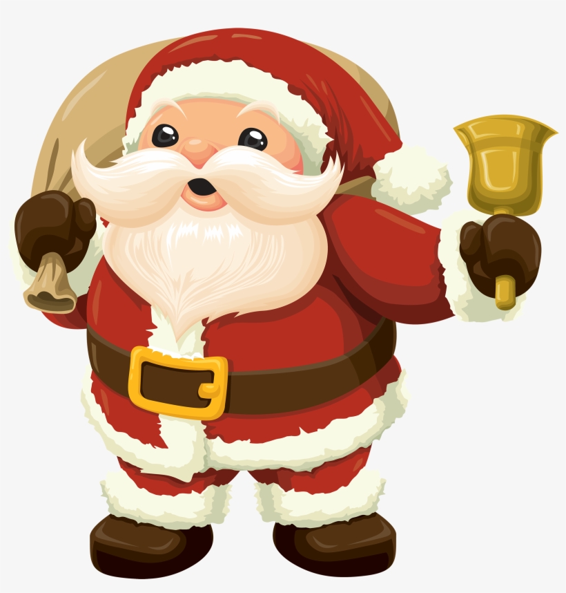 Clipart Stock Transparent Santa Kawaii - Santa Claus With Bell, transparent png