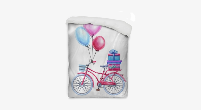 Watercolor Illustration, Bicycle, Balloons, Gift Boxes, - Balloons With Bike Clipart, transparent png