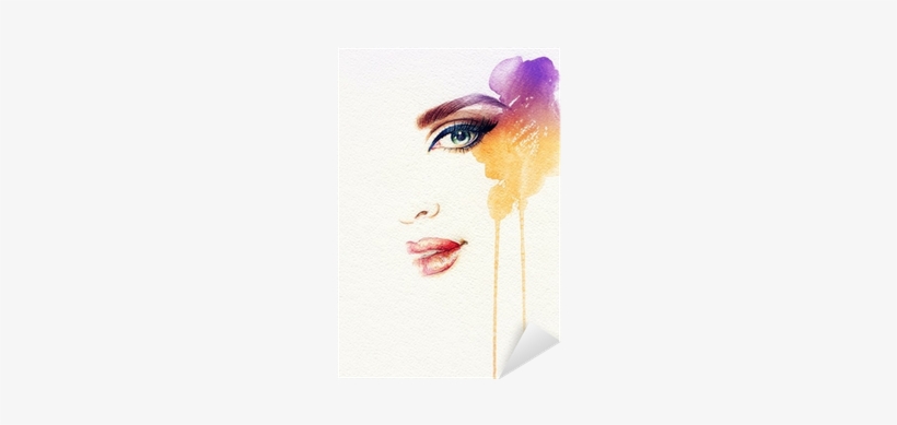 Beautiful Woman Face - Art Print: Ismagilova's Beautiful Woman Face. Watercolor, transparent png