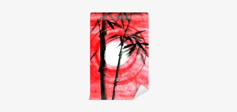 Watercolor Ink Japanise Bamboo On Sunset Wall Mural - Watercolor Painting, transparent png