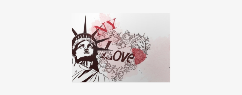 Statue Of Liberty And Love Ny Doodle On Watercolor - Statue Of Liberty, transparent png