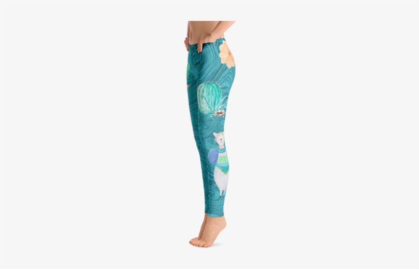 Boho Watercolor Llama & Cactus Turquoise Marble Print - Leggings, transparent png