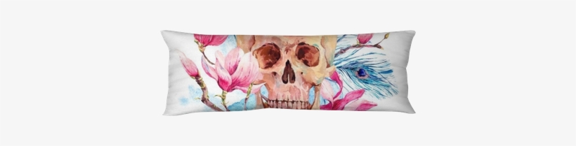 Watercolor Human Skull And Pink Flowers Magnolia Body - Beddinginn Blooming Flower On Skull Print 3d 4pcs Bedding, transparent png