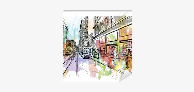 Watercolor Splash With Sketch Of Street San Francisco, - Painting, transparent png