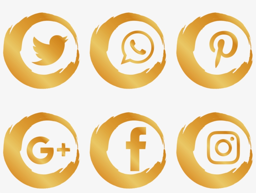 Media Icon Gold Brush Social Network Icons Clipart - Gold Social Media Icons Png, transparent png