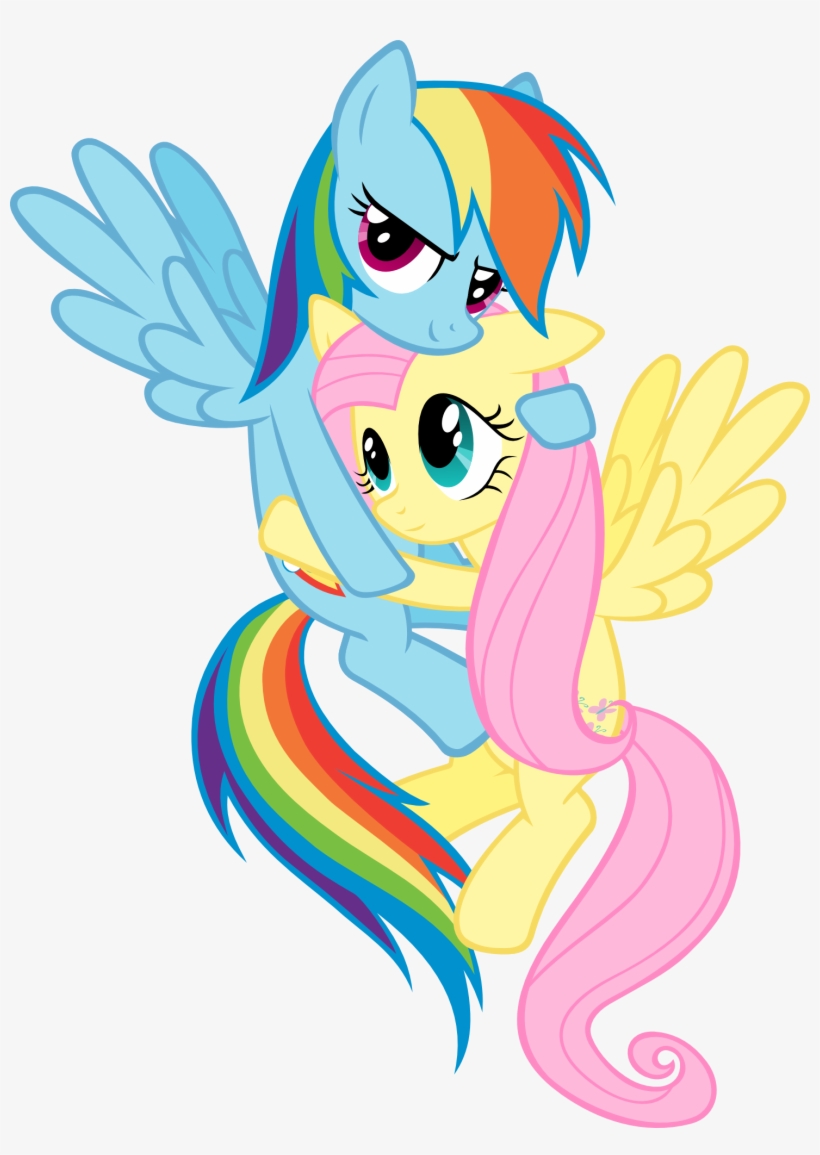 Fanmade Rainbow Dash Hugging Fluttershy - Mlp Rainbow And Fluttershy, transparent png