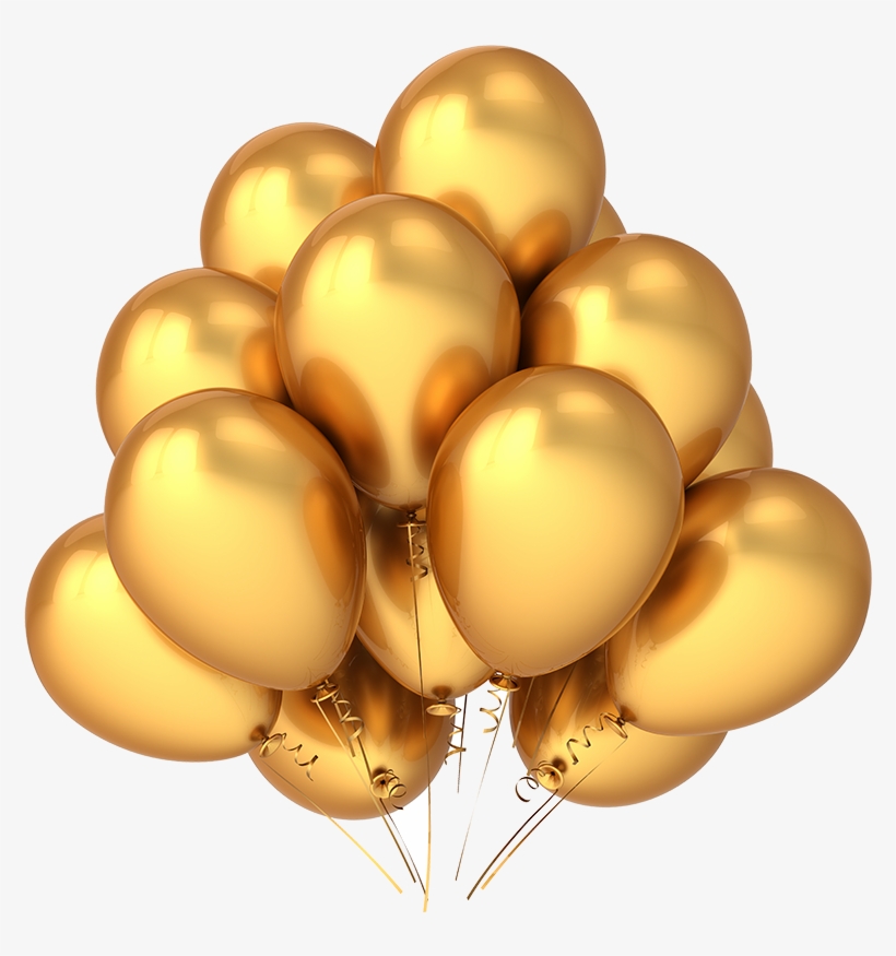 Heart Baloons Png - Gold Birthday Clipart, transparent png