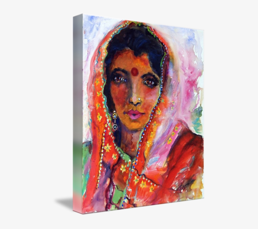 #indian #woman With #red #bindi Mixed Media Painting - Gallery-wrapped Canvas Art Print 11 X 13 Entitled Indian, transparent png