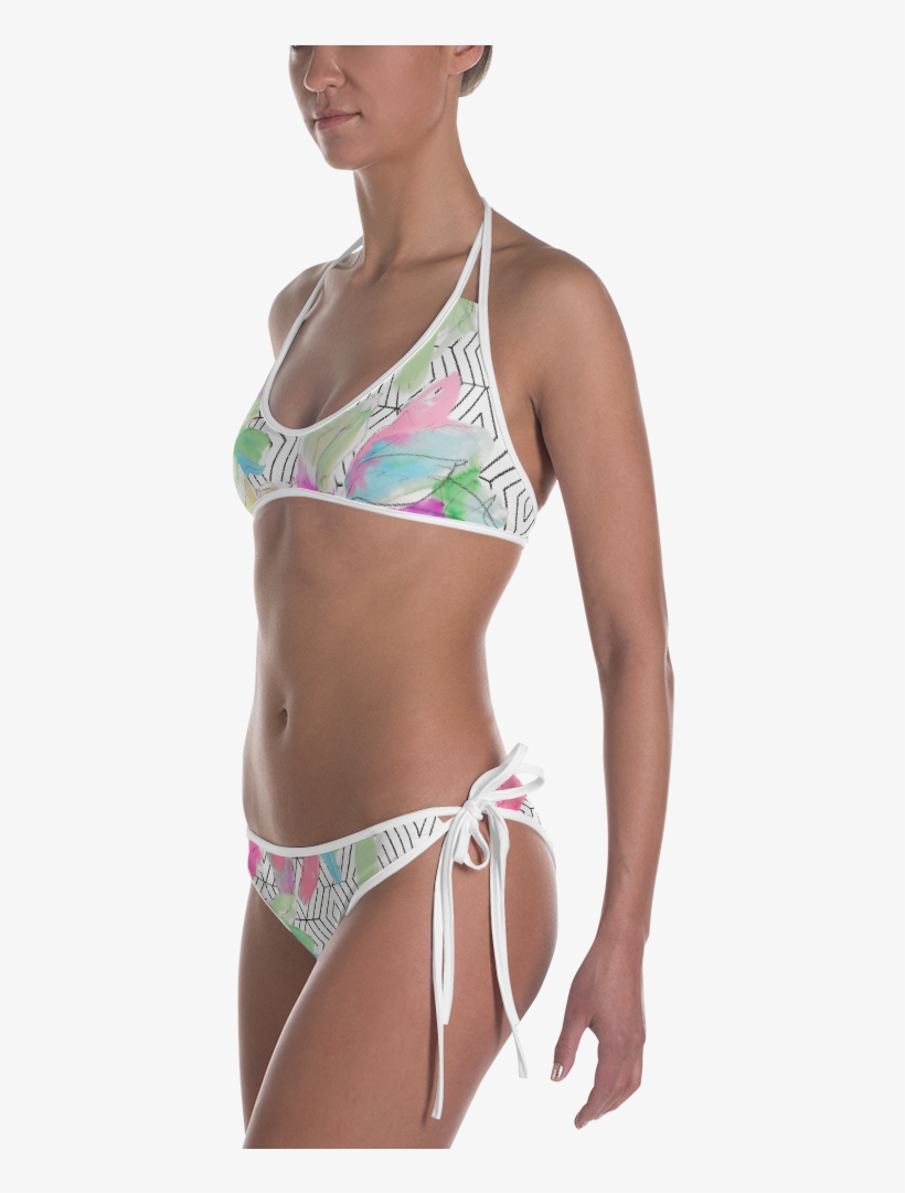 Watercolor Flower Rhombus Bikini - Swimsuit, transparent png