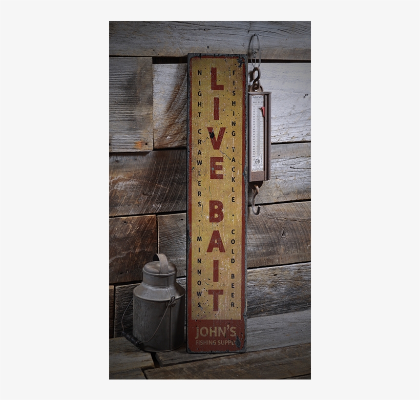Live Bait, Vertical Bait Shop, Custom - Vertical Groceries Wooden Sign - 7.25 X 36 Inches, transparent png