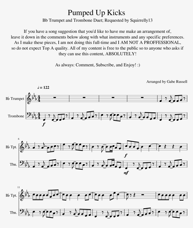 Pumped Up Kicks Trumpet And Trombone Duet - Pumped Up Kicks Trumpet Music, transparent png