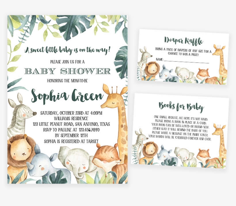 Safari Animals Baby Shower Invitation Pack - Paper, transparent png