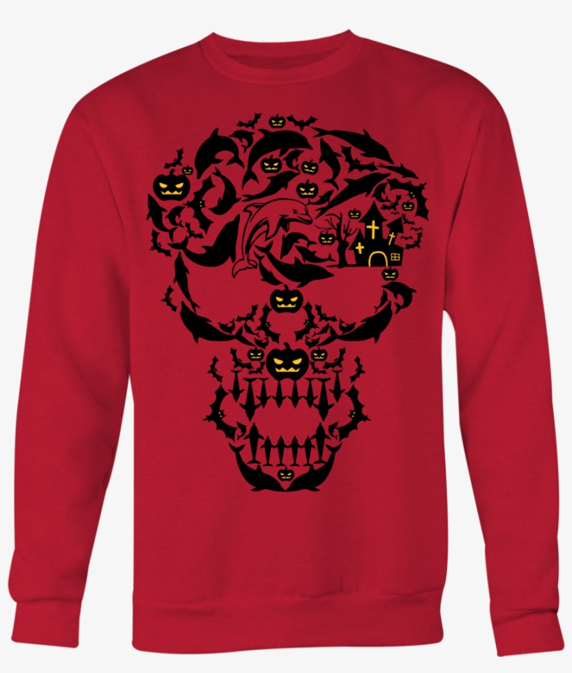Halloween Skull Dolphin - Long-sleeved T-shirt, transparent png