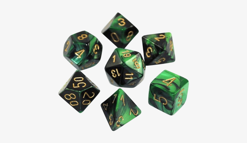 Gemini Polyhedral Black Green Gold X7 - Green Black Rpg Dice, transparent png
