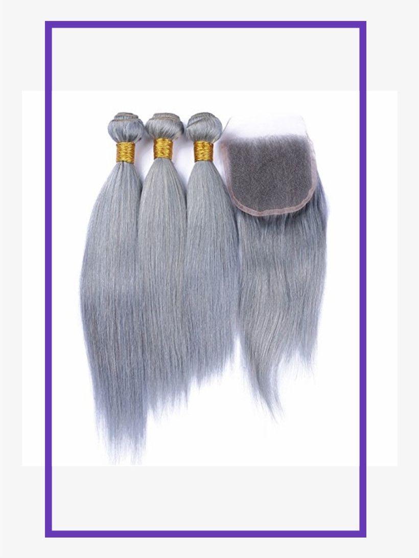 Ruma Hair Pure Gray Hair Weave 3 Bundles With 4×4 Lace - Color De Pel Gris, transparent png