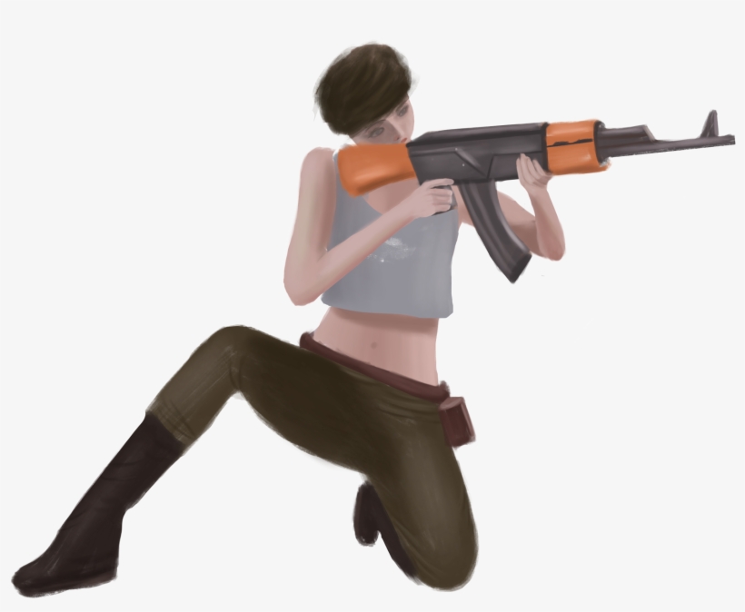 手繪吃雞少女女孩人物圖片素材psd - Airsoft Gun, transparent png