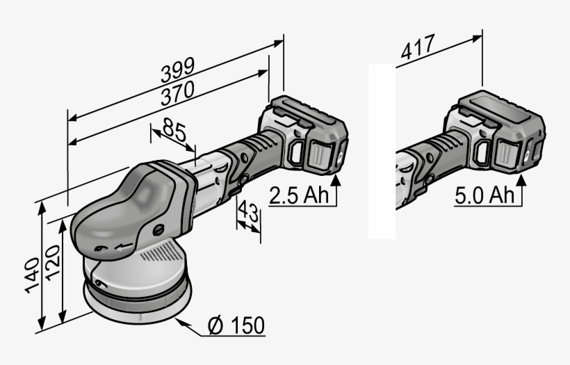 Product Drawing Xfe 15 150 - Flex Xfe15 150 Cordless Random Orbital Polisher, transparent png