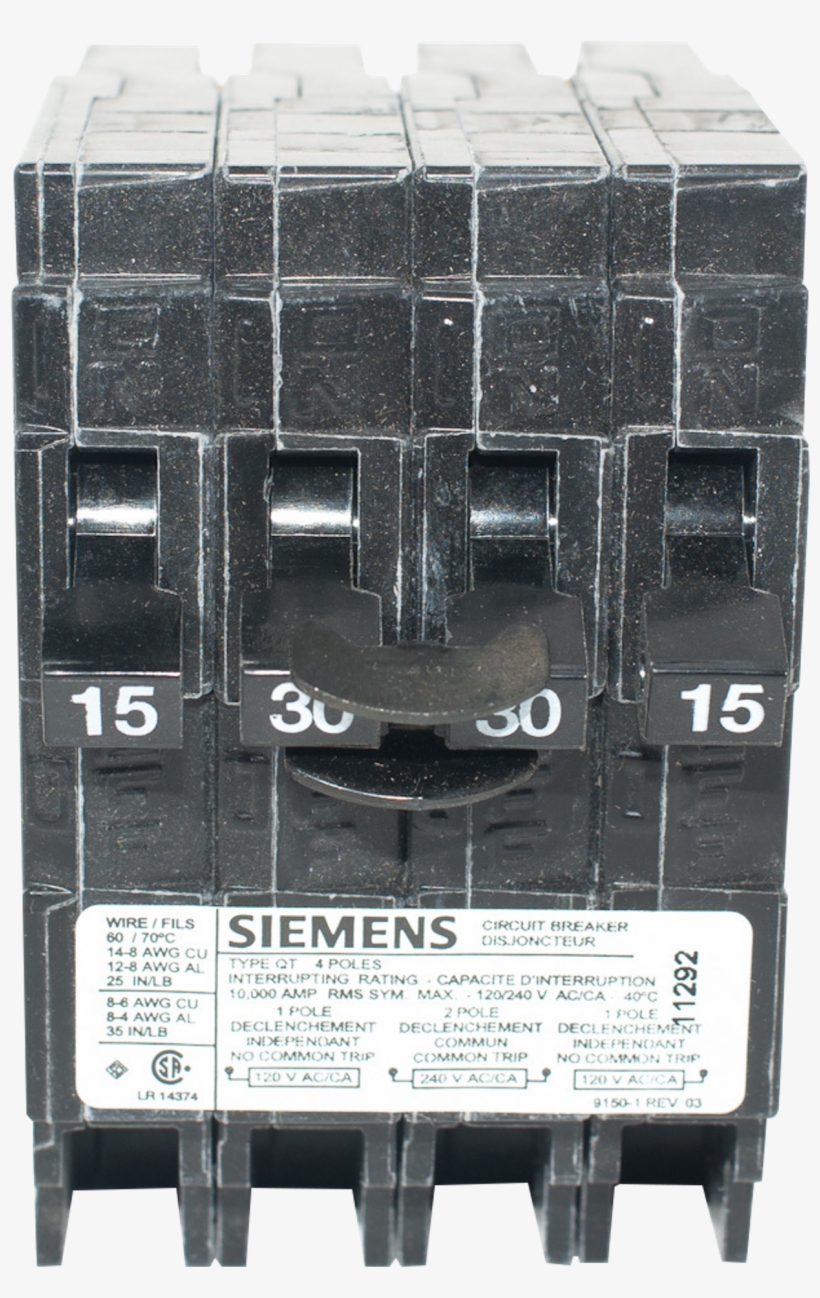 15/30/15amp 240v 2-pole Type Qt Push On Quad Breaker, - 30 15 Quad Breaker, transparent png