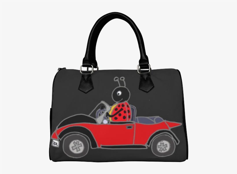 Funny Ladybug Driving Red Convertible Car Boston Handbag - Handbag, transparent png
