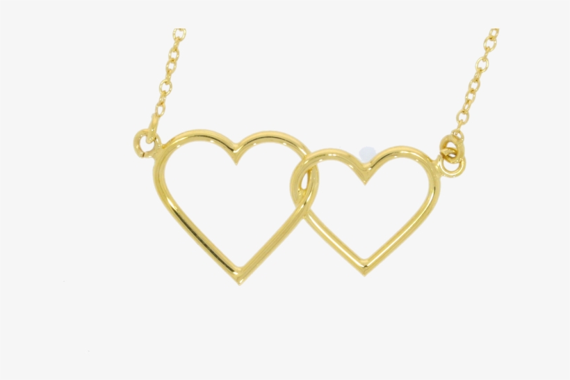 9ct Yellow Gold Double Heart Pendant & Chain - Necklace, transparent png