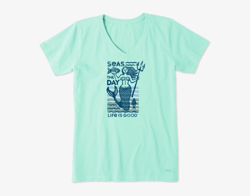 Women's Seas The Day Mermaid Crusher - Life Is Good Shirt Book, transparent png