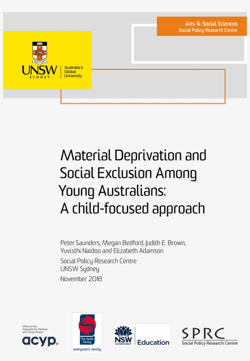 Material Deprivation And Social Exclusion Among Young - University Of New South Wales, transparent png
