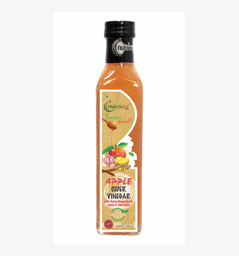 Nutriorg Healthy Heart Apple Cider Vinegar With Honey,ginger, - Glass Bottle, transparent png