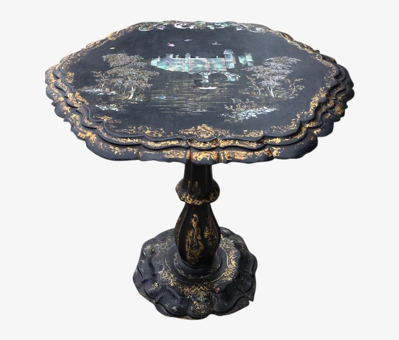 Exceptional Victorian Papier-mache Table With Mother - Antique, transparent png