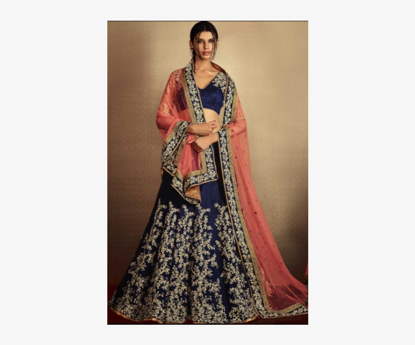 Navy Blue And Peach Lehenga - Navy Blue And Coral Lehenga, transparent png