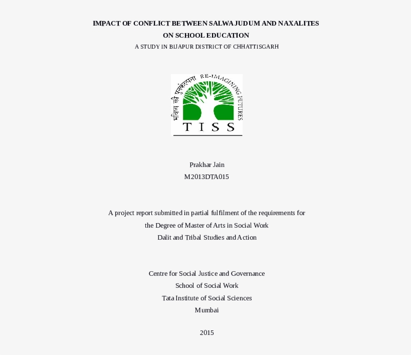 Impact Of Conflict Between Salwa Judum And Naxalites - Tata Institute Of Social Sciences, transparent png