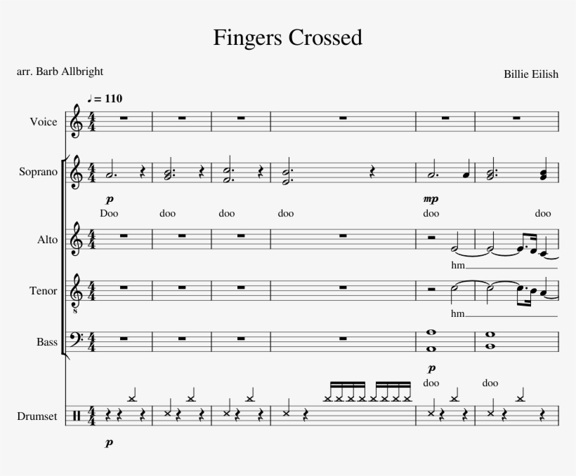 Fingers Crossed Sheet Music For Voice, Percussion Download - Sheet Music, transparent png
