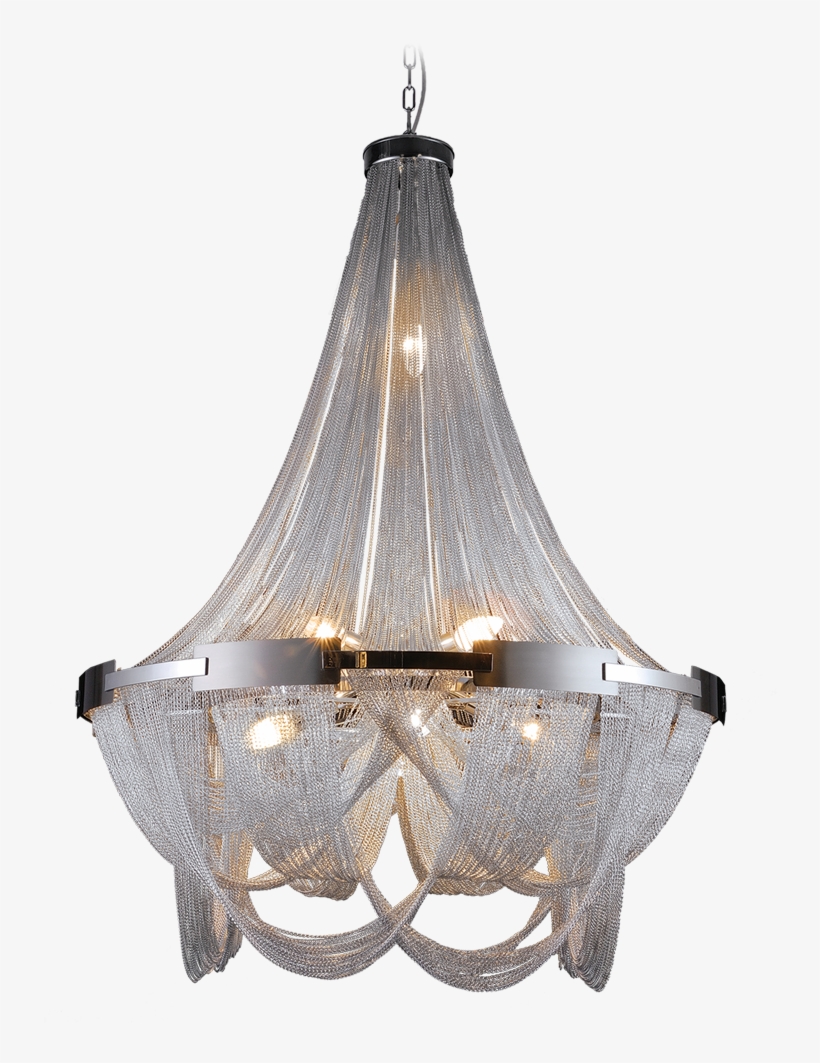 Fiona- Glamour Ceiling Lamp, Silver Metal Chain Chandelier - Cosmo Light Roma, transparent png