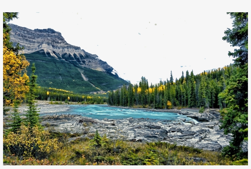 River, Mountains And Vegetation - Athabasca Falls, transparent png