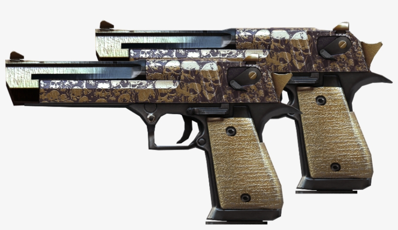 Dual Desert Eagle Rusty Gold Skull Firearm 1200x600 Png