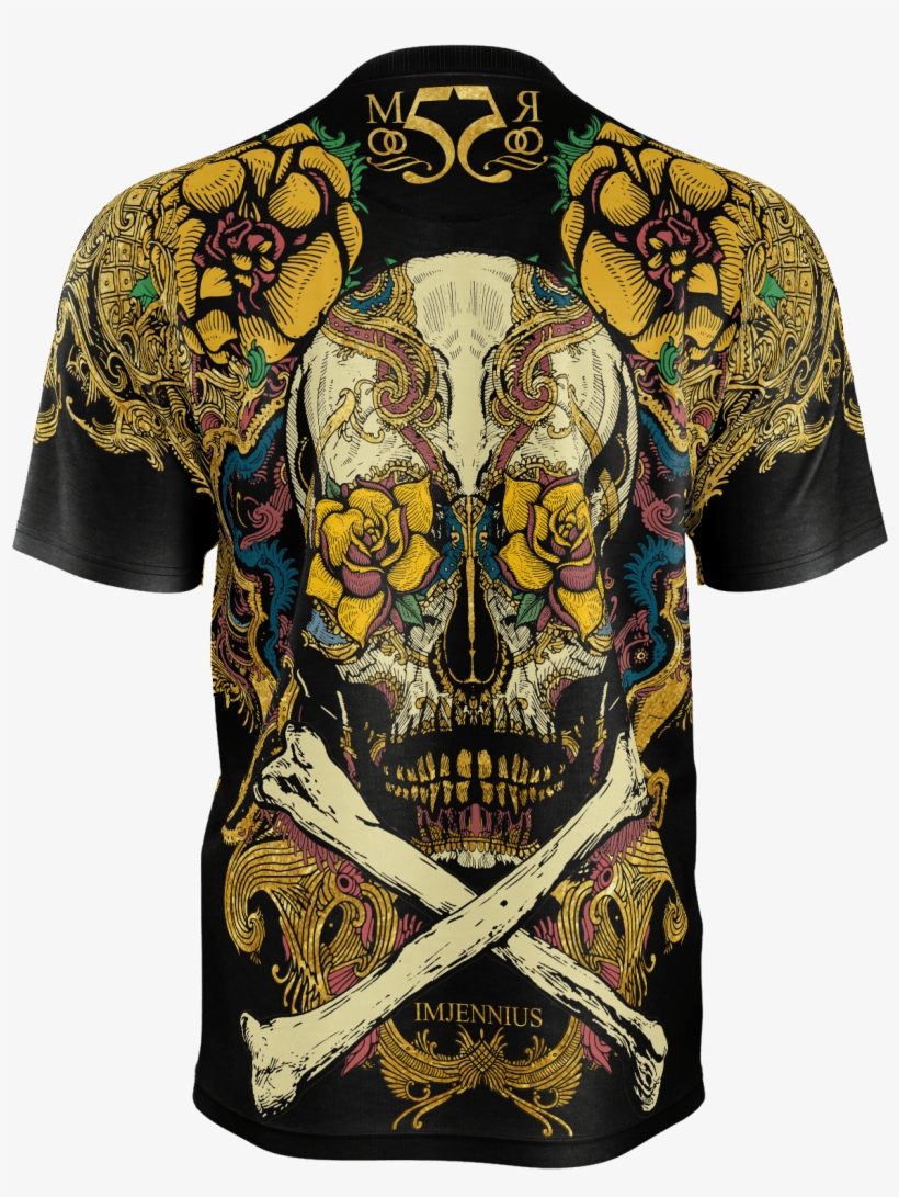 Black Mexican Skull Gold Yellow Tshirt Man Shirt Unisex - Floral Design, transparent png