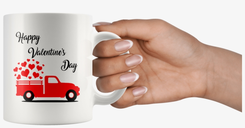 Vintage Antique Red Truck Happy Valentines Day Mug-recovered - Mug, transparent png