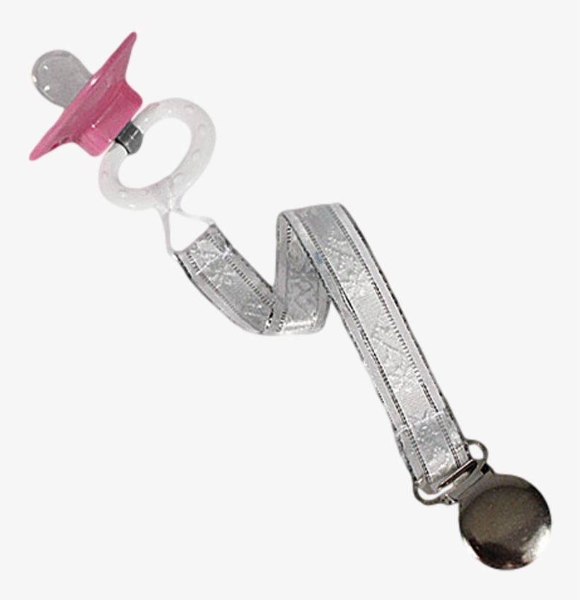 Pacifier Clip White & Silver Ribbon Fabric Attaches - Key, transparent png