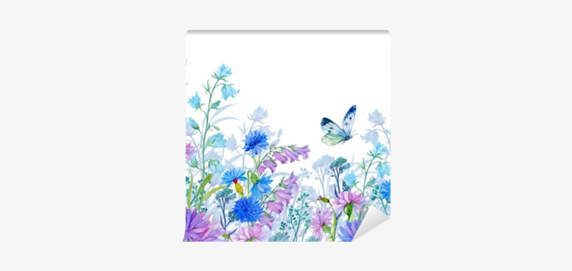 Fotomural Fondo De Flowers - Watercolor Flowers And Butterfly, transparent png