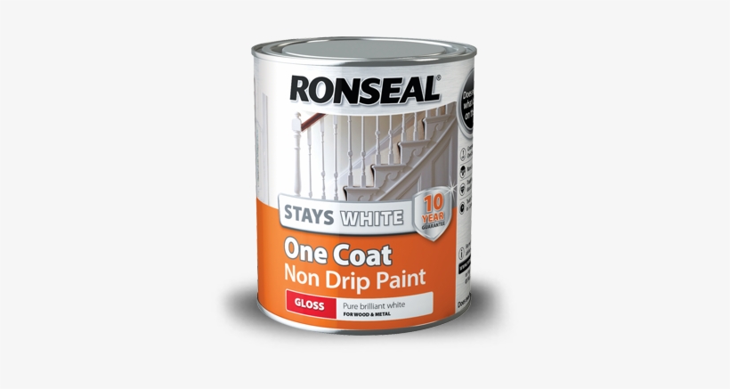 Stays White Oc Non Drip Paint 750 2015 Gloss - Ronseal Interior White Satin One Coat Non Drip Paint, transparent png
