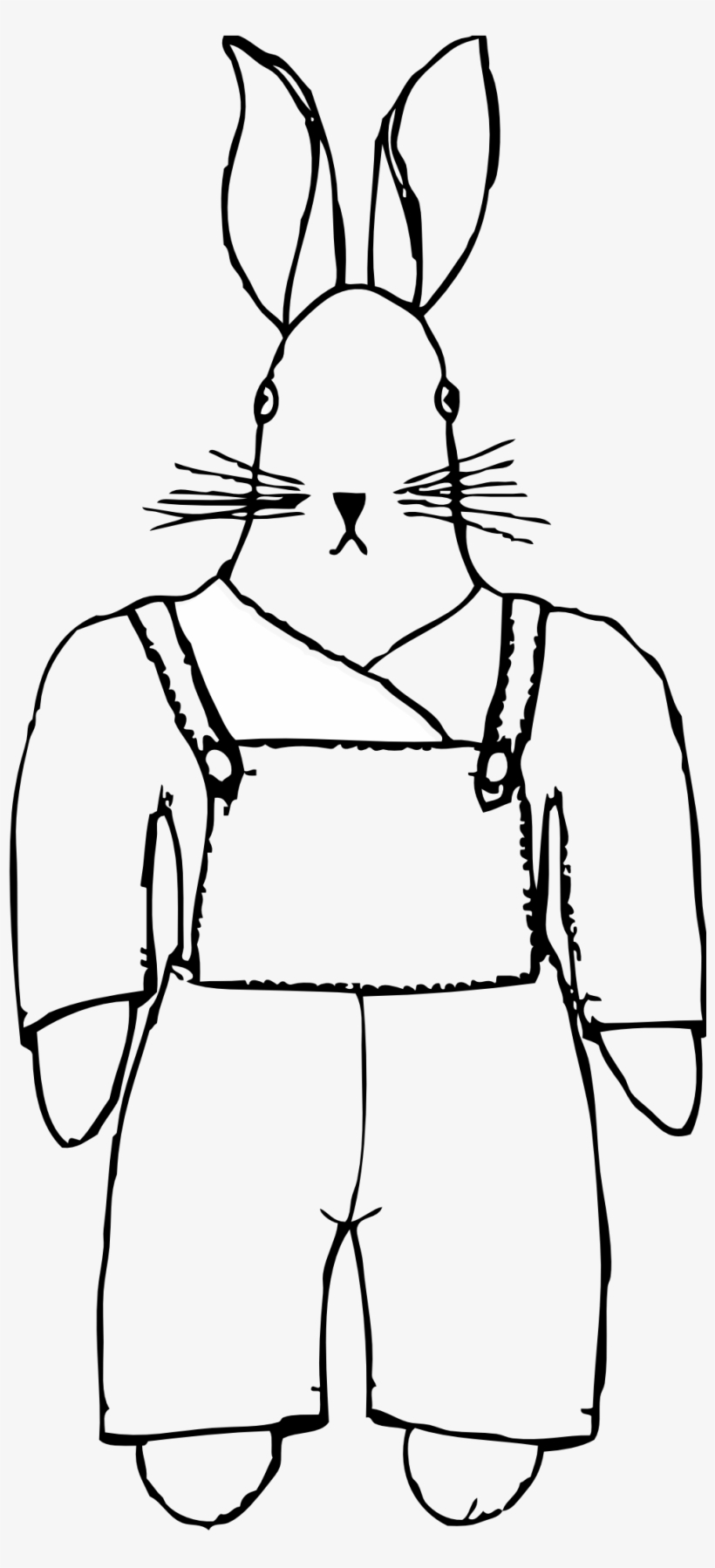 Bunny In Overalls Front View Black White Line Art 999px - Coloring Book, transparent png