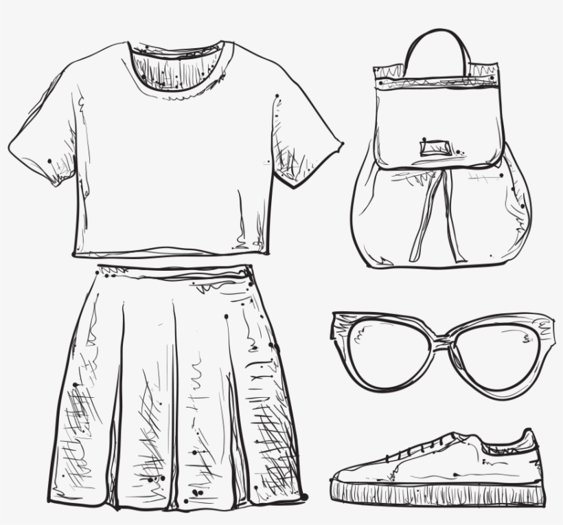 Sketch Clothing Backpack Royalty-free Pattern Dress - Clothes Doodles, transparent png