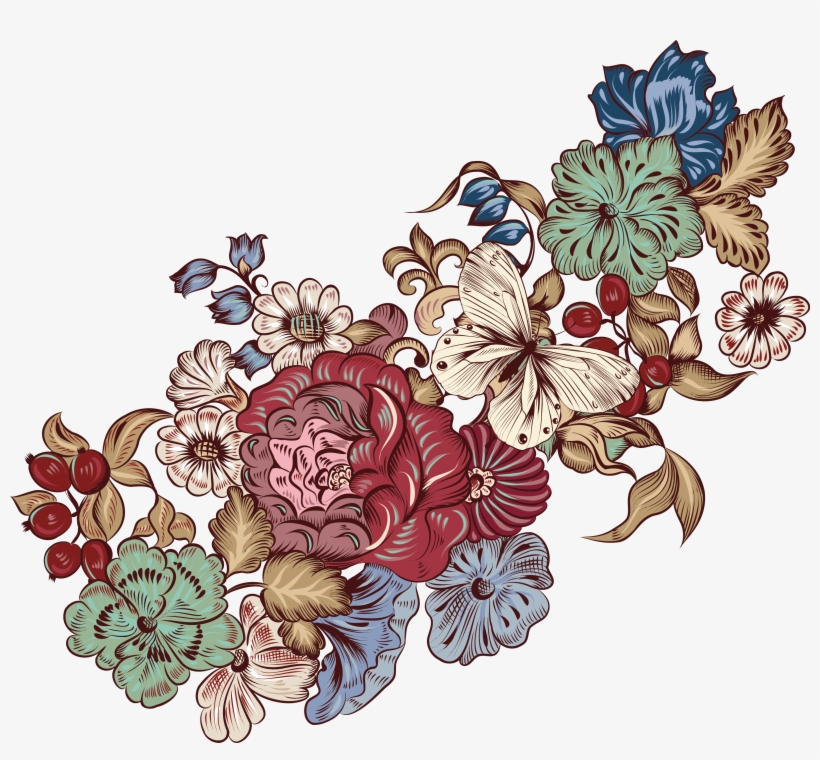 Motif Clip Art Vintage Decorative Flora Petal - Japanese Floral Design Png, transparent png