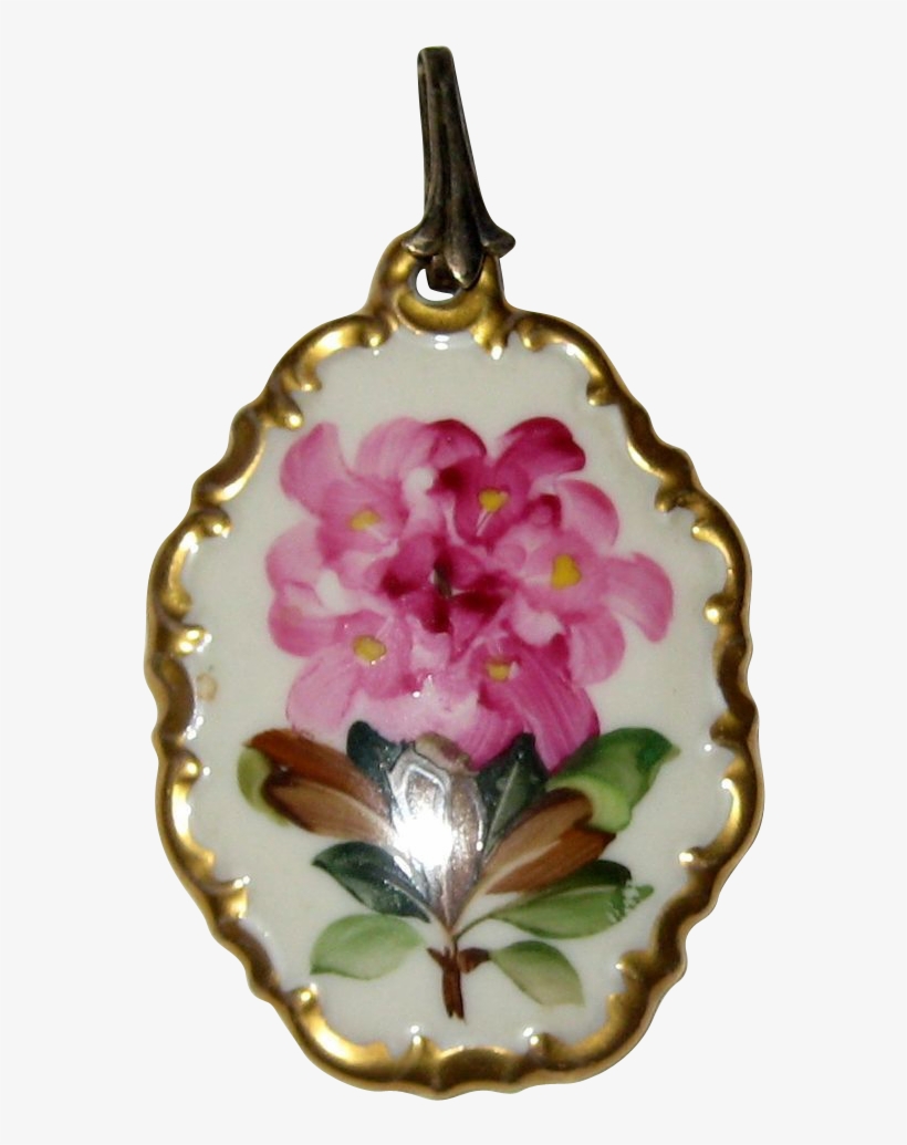 A Vintage Porcelain Pendant Painted With An Azalea - Locket, transparent png
