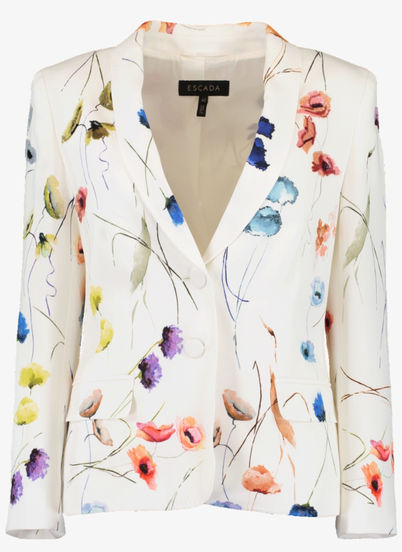 Escada Watercolor Floral Print 2 Button Blazer W/ Sequins - Cardigan, transparent png