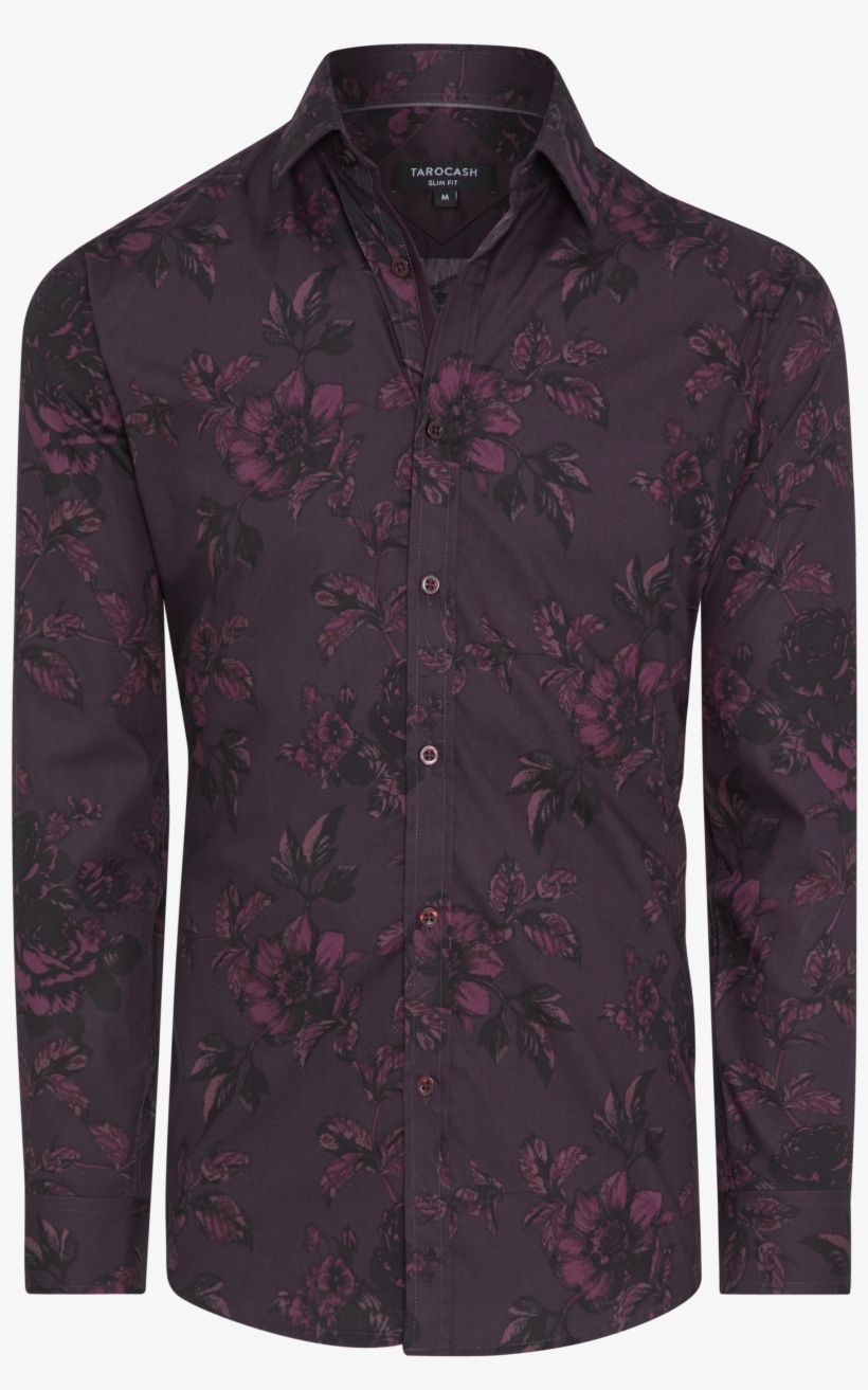 Burgundy Devon Slim Floral Print Shirt - Long-sleeved T-shirt, transparent png