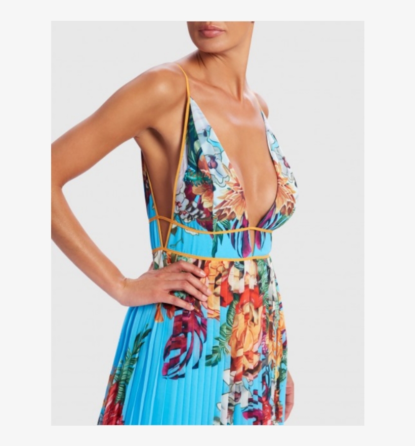 Blue Floral Print Pleated Maxi Beach Dress By Forever - Gown, transparent png
